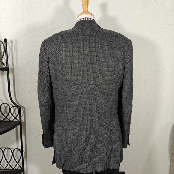 Ralph Lauren Mens Sport Coat Blazer Houndstooth Gray Silk Wool Cashmere Size 44L - Picture 10 of 15